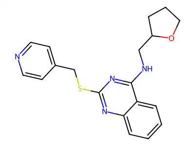 N-(oxolan-2-ylmethyl)-2-(pyridin-4-ylmethylsulfanyl)quinazolin-4-amine structure