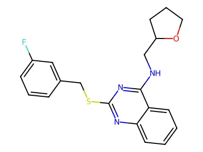 2-[(3-fluorophenyl)methylsulfanyl]-N-(oxolan-2-ylmethyl)quinazolin-4-amine structure