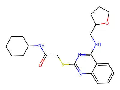 N-cyclohexyl-2-[4-(oxolan-2-ylmethylamino)quinazolin-2-yl]sulfanylacetamide structure