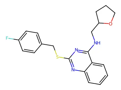 2-[(4-fluorophenyl)methylsulfanyl]-N-(oxolan-2-ylmethyl)quinazolin-4-amine structure