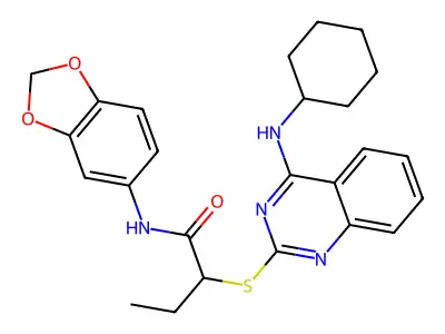 N-(2H-1,3-benzodioxol-5-yl)-2-{[4-(cyclohexylamino)quinazolin-2-yl]sulfanyl}butanamide structure