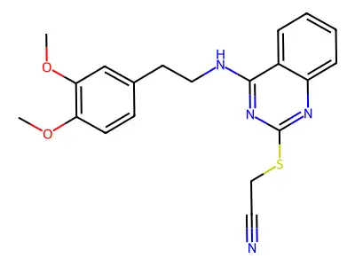 2-((4-((3,4-Dimethoxyphenethyl)amino)quinazolin-2-yl)thio)acetonitrile structure