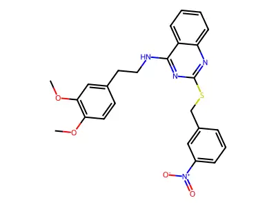 N-[2-(3,4-dimethoxyphenyl)ethyl]-2-{[(3-nitrophenyl)methyl]sulfanyl}quinazolin-4-amine structure