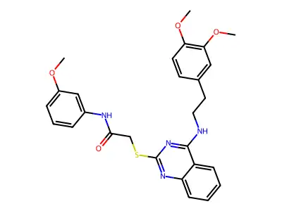 2-[(4-{[2-(3,4-dimethoxyphenyl)ethyl]amino}quinazolin-2-yl)sulfanyl]-N-(3-methoxyphenyl)acetamide structure