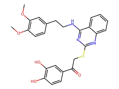 1-(3,4-dihydroxyphenyl)-2-[(4-{[2-(3,4-dimethoxyphenyl)ethyl]amino}quinazolin-2-yl)sulfanyl]ethan-1-one structure