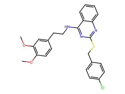2-{[(4-chlorophenyl)methyl]sulfanyl}-N-[2-(3,4-dimethoxyphenyl)ethyl]quinazolin-4-amine structure