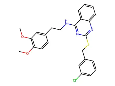 2-{[(3-chlorophenyl)methyl]sulfanyl}-N-[2-(3,4-dimethoxyphenyl)ethyl]quinazolin-4-amine structure