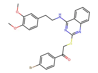 1-(4-bromophenyl)-2-[(4-{[2-(3,4-dimethoxyphenyl)ethyl]amino}quinazolin-2-yl)sulfanyl]ethan-1-one structure
