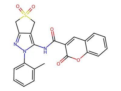 N-[2-(2-methylphenyl)-5,5-dioxo-2H,4H,6H-5lambda6-thieno[3,4-c]pyrazol-3-yl]-2-oxo-2H-chromene-3-carboxamide structure
