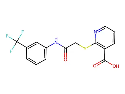 2-((2-Oxo-2-((3-(trifluoromethyl)phenyl)amino)ethyl)thio)nicotinic acid structure