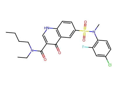 N-Butyl-6-[[(4-chloro-2-fluorophenyl)methylamino]sulfonyl]-N-ethyl-1,4-dihydro-4-oxo-3-quinolinecarboxamide structure