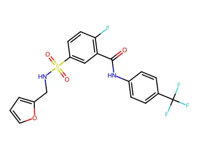 2-fluoro-5-(2-furylmethylsulfamoyl)-N-[4-(trifluoromethyl)phenyl]benzamide structure
