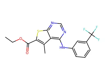 Ethyl 5-methyl-4-[[3-(trifluoromethyl)phenyl]amino]thieno[2,3-d]pyrimidine-6-carboxylate structure