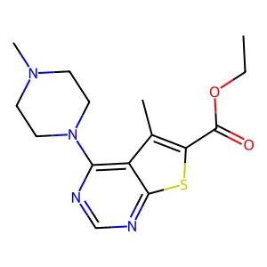 Ethyl 5-methyl-4-(4-methylpiperazin-1-yl)thieno[2,3-d]pyrimidine-6-carboxylate structure