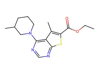 Ethyl 5-methyl-4-(3-methylpiperidin-1-yl)thieno[2,3-d]pyrimidine-6-carboxylate structure