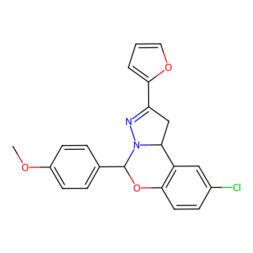 9-chloro-2-(furan-2-yl)-5-(4-methoxyphenyl)-1,10b-dihydropyrazolo[1,5-c][1,3]benzoxazine structure