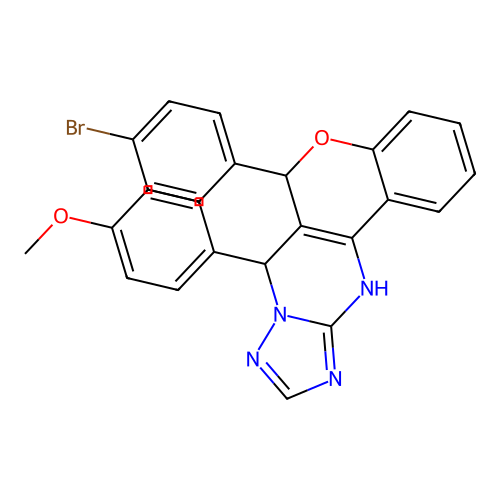 6-(4-bromophenyl)-7-(4-methoxyphenyl)-7,12-dihydro-6H-chromeno[4,3-d][1,2,4]triazolo[1,5-a]pyrimidine structure