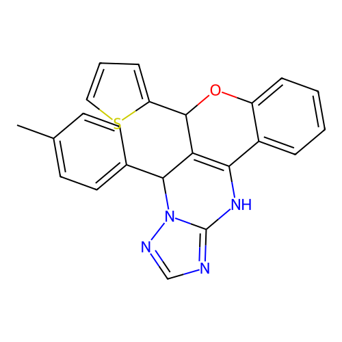 7-(4-methylphenyl)-6-(2-thienyl)-7,12-dihydro-6H-chromeno[4,3-d][1,2,4]triazolo[1,5-a]pyrimidine structure