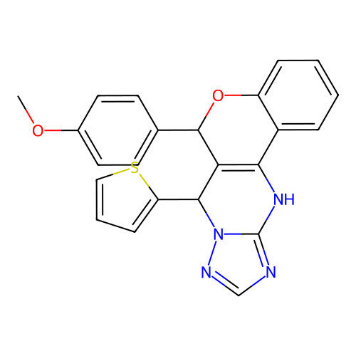 6-(4-methoxyphenyl)-7-(thiophen-2-yl)-7,12-dihydro-6H-chromeno[4,3-d][1,2,4]triazolo[1,5-a]pyrimidine structure