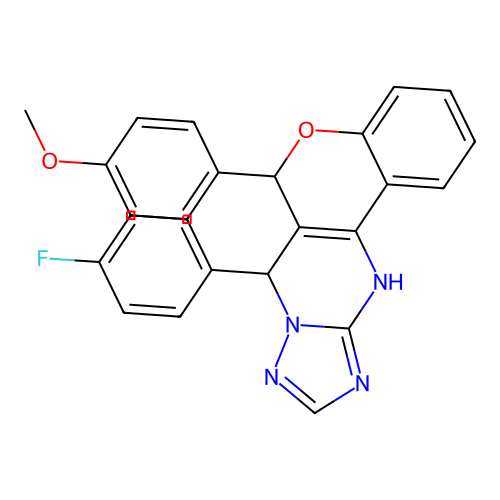 7-(4-fluorophenyl)-6-(4-methoxyphenyl)-7,12-dihydro-6H-chromeno[4,3-d][1,2,4]triazolo[1,5-a]pyrimidine structure