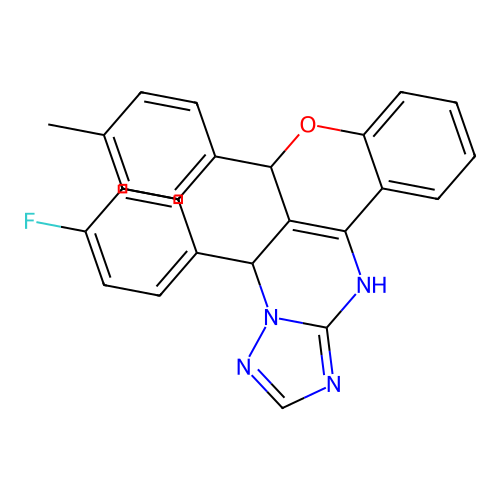 7-(4-fluorophenyl)-6-(4-methylphenyl)-7,12-dihydro-6H-chromeno[4,3-d][1,2,4]triazolo[1,5-a]pyrimidine structure