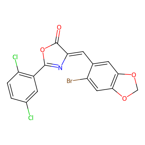4-[(6-bromo-1,3-benzodioxol-5-yl)methylene]-2-(2,5-dichlorophenyl)-1,3-oxazol-5(4H)-one structure