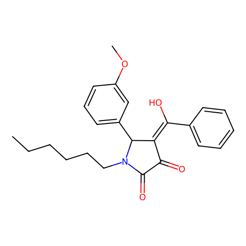 (4E)-1-hexyl-4-[hydroxy(phenyl)methylidene]-5-(3-methoxyphenyl)pyrrolidine-2,3-dione structure