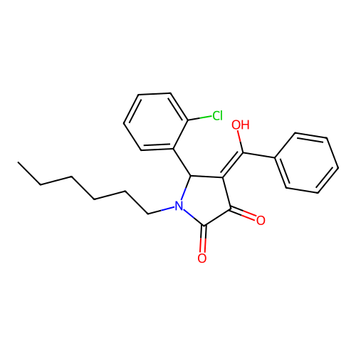 (4E)-5-(2-chlorophenyl)-1-hexyl-4-[hydroxy(phenyl)methylidene]pyrrolidine-2,3-dione structure