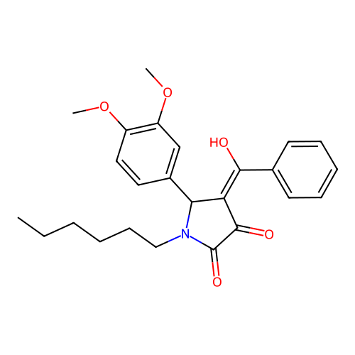 4-benzoyl-5-(3,4-dimethoxyphenyl)-1-hexyl-3-hydroxy-1H-pyrrol-2(5H)-one structure
