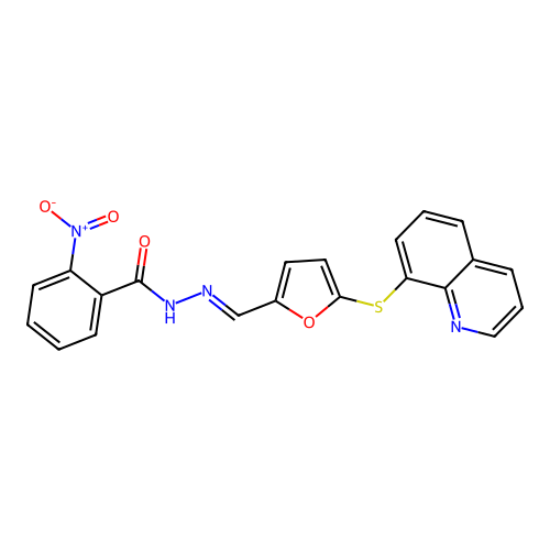 2-nitro-N-[(E)-(5-quinolin-8-ylsulfanylfuran-2-yl)methylideneamino]benzamide structure