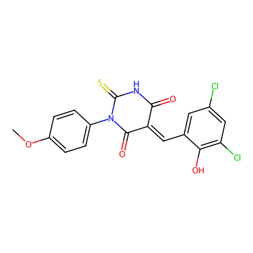 5-[(3,5-Dichloro-2-hydroxyphenyl)methylene]dihydro-1-(4-methoxyphenyl)-2-thioxo-4,6(1H,5H)-pyrimidinedione structure