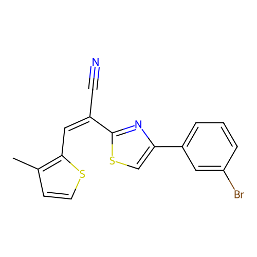 (Z)-2-(4-(3-bromophenyl)thiazol-2-yl)-3-(3-methylthiophen-2-yl)acrylonitrile structure