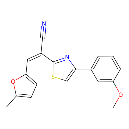 (2Z)-2-[4-(3-methoxyphenyl)-1,3-thiazol-2-yl]-3-(5-methylfuran-2-yl)prop-2-enenitrile structure