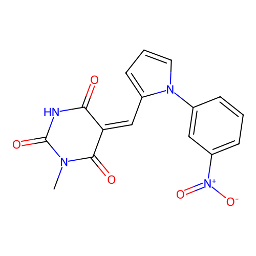 (5E)-1-methyl-5-[[1-(3-nitrophenyl)pyrrol-2-yl]methylidene]-1,3-diazinane-2,4,6-trione structure