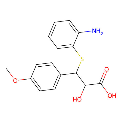 (R*,R*)-(1)-3-((o-Aminophenyl)thio)-3-(p-methoxyphenyl)lactic acid structure