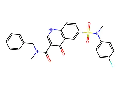 N-benzyl-6-[(4-fluorophenyl)-methyl-sulfamoyl]-N-methyl-4-oxo-1H-quinoline-3-carboxamide structure