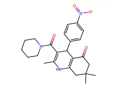 2,7,7-trimethyl-4-(4-nitrophenyl)-3-(piperidine-1-carbonyl)-1,4,6,8-tetrahydroquinolin-5-one structure