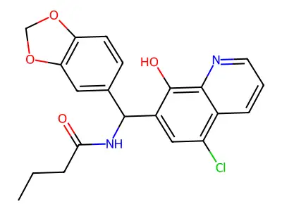 N-(Benzo[d][1,3]dioxol-5-yl(5-chloro-8-hydroxyquinolin-7-yl)methyl)butyramide structure