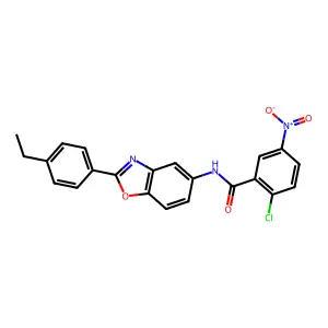 2-chloro-N-[2-(4-ethylphenyl)-1,3-benzoxazol-5-yl]-5-nitrobenzamide structure