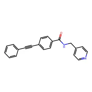 4-(2-phenylethynyl)-N-(pyridin-4-ylmethyl)benzamide structure