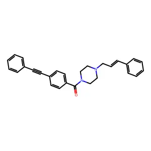 [4-(2-phenylethynyl)phenyl]-[4-[(E)-3-phenylprop-2-enyl]piperazin-1-yl]methanone structure