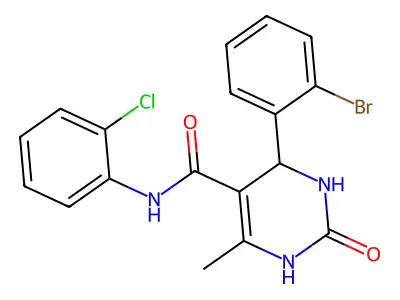 4-(2-bromophenyl)-N-(2-chlorophenyl)-6-methyl-2-oxo-1,2,3,4-tetrahydropyrimidine-5-carboxamide structure