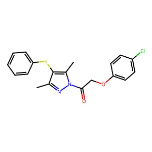 2-(4-chlorophenoxy)-1-(3,5-dimethyl-4-(phenylthio)-1H-pyrazol-1-yl)ethanone structure