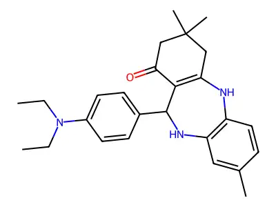 11-[4-(diethylamino)phenyl]-3,3,8-trimethyl-2,3,4,5,10,11-hexahydro-1H-dibenzo[b,e][1,4]diazepin-1-one structure