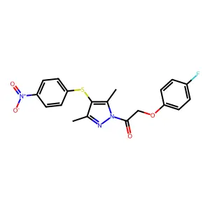 1-{3,5-dimethyl-4-[(4-nitrophenyl)sulfanyl]-1H-pyrazol-1-yl}-2-(4-fluorophenoxy)ethan-1-one structure