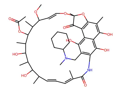 (12E,14E,24E)-8-{[Cyclohexyl(methyl)amino]methyl}-5,6,9,17,19-pentahydroxy-23-methoxy-2,4,12,16,18,20,22-heptamethyl-1,11-dioxo-1,2-dihydro-2,7-(epoxypentadeca[1,11,13]trienoimino)naphtho[2,1-b]furan-21-yl acetate structure