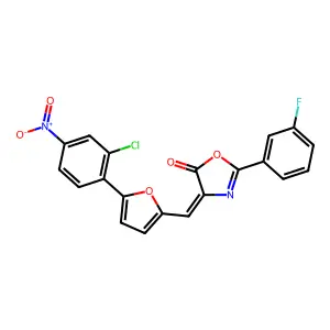 4-[[5-(2-Chloro-4-nitrophenyl)-2-furanyl]methylene]-2-(3-fluorophenyl)-5(4H)-oxazolone structure