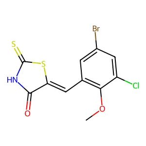 (5Z)-5-[(5-bromo-3-chloro-2-methoxyphenyl)methylidene]-2-sulfanylidene-1,3-thiazolidin-4-one structure