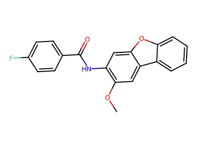 4-fluoro-N-(2-methoxydibenzofuran-3-yl)benzamide structure
