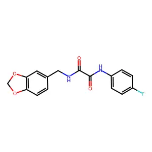 N-(1,3-benzodioxol-5-ylmethyl)-N'-(4-fluorophenyl)oxamide structure